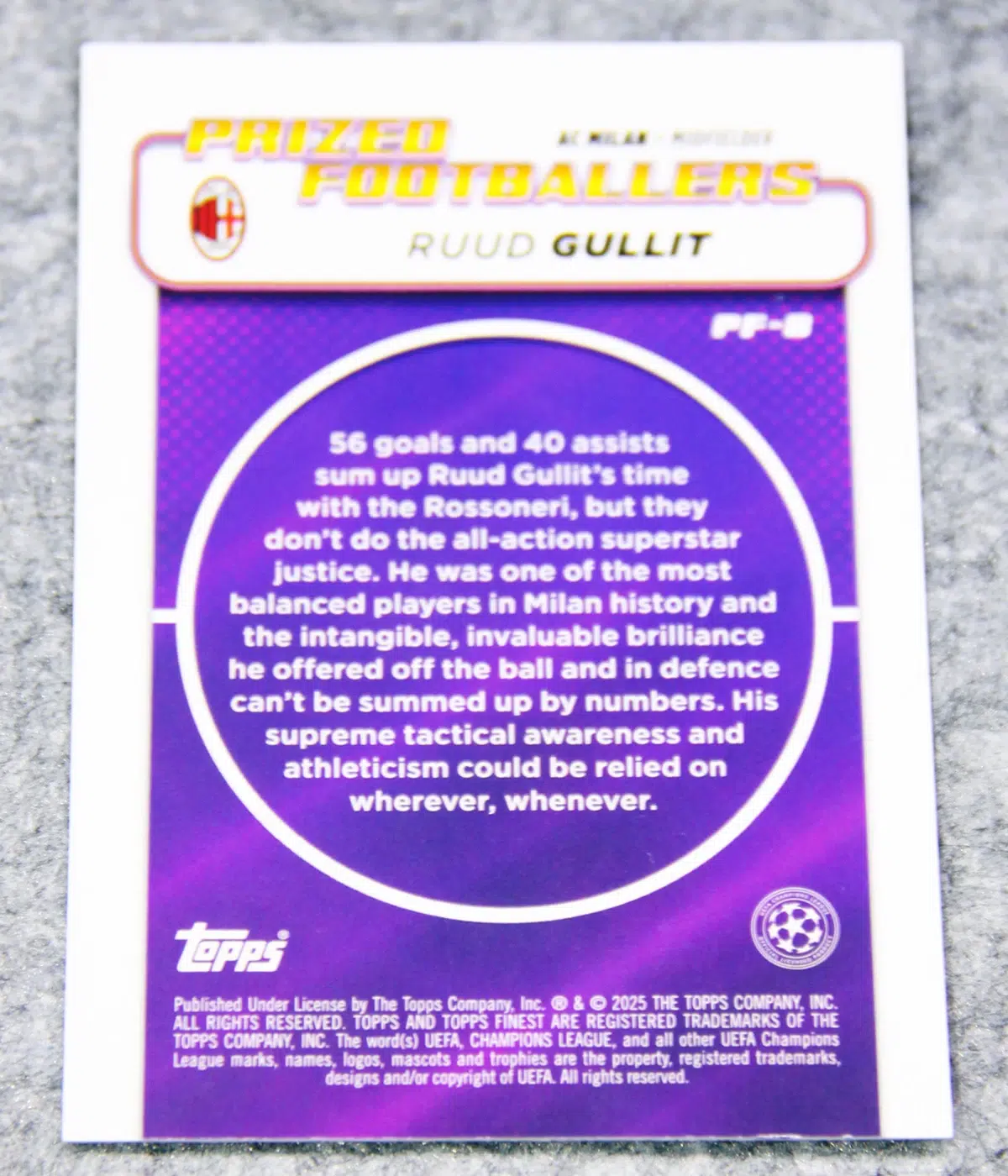 2024-25 Ruud Gullit #PF-8 Topps Finest Prized Footballers Blue Refractor /150