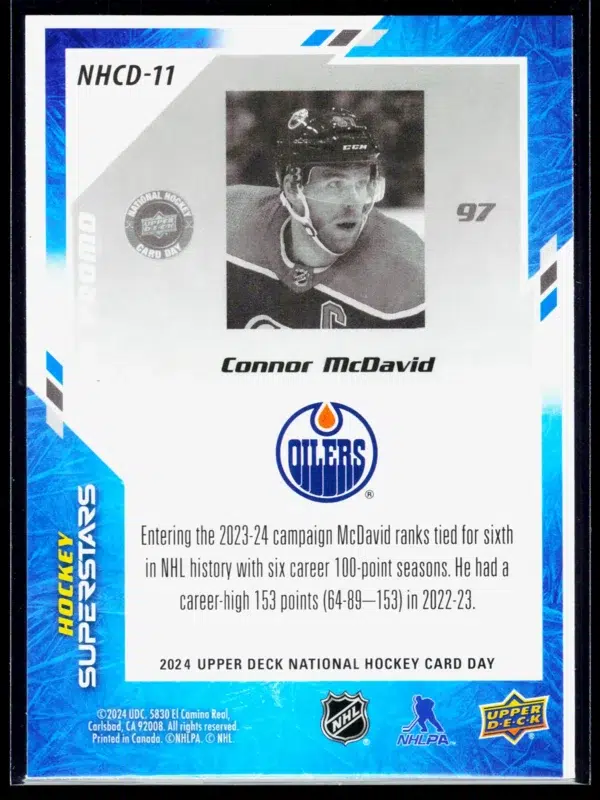2024 Connor McDavid #NHCD 11 Upper Deck National Hockey Card Day Hockey Superstars - back
