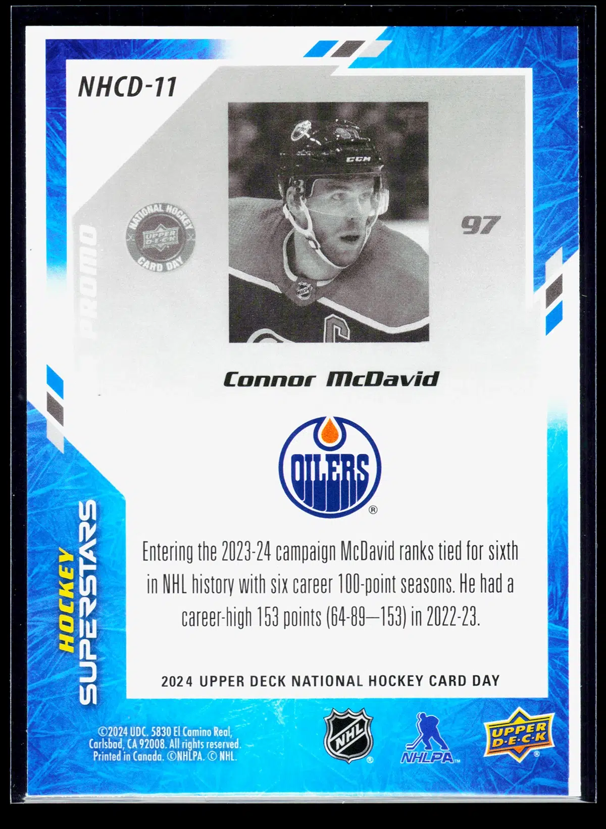 2024 Connor McDavid #NHCD 11 Upper Deck National Hockey Card Day Hockey Superstars - back