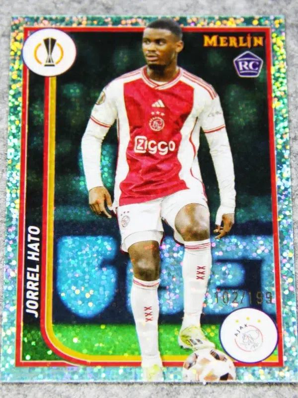 2024 Jorrel Hato #6 Topps Merlin UEFA Club Competitions Aqua Speckle RC /199