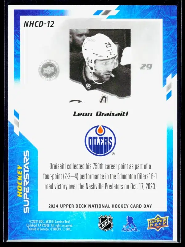 2024 Leon Draisaitl #NHCD 12 Upper Deck National Hockey Card Day Hockey Superstars - back