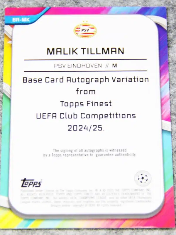2024 Malik Tillman #BA-MK Topps Finest UEFA Club Competitions Green Refractor Auto /99