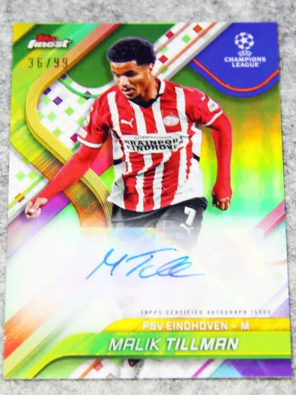 2024 Malik Tillman #BA-MK Topps Finest UEFA Club Competitions Green Refractor Auto /99