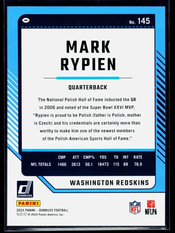 2024 Mark Rypien #145 Panini Donruss Press Proof Green - back