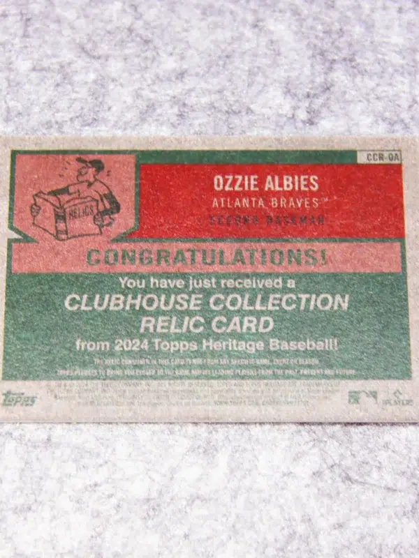 2024 Ozzie Albies #CCR OA Topps Heritage Clubhouse Collection Relic - back