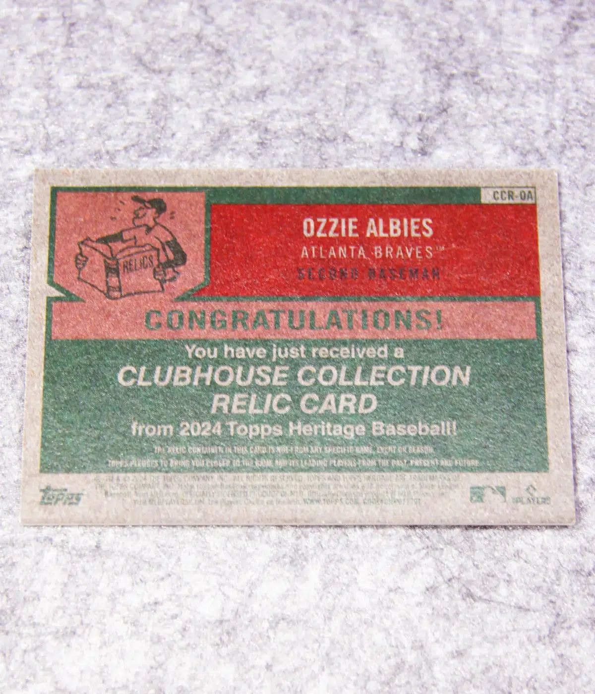 2024 Ozzie Albies #CCR OA Topps Heritage Clubhouse Collection Relic - back