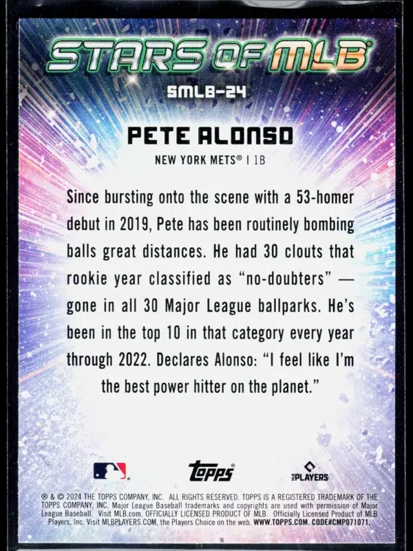 2024 Pete Alonso #SMLB 24 Topps Stars of MLB - back