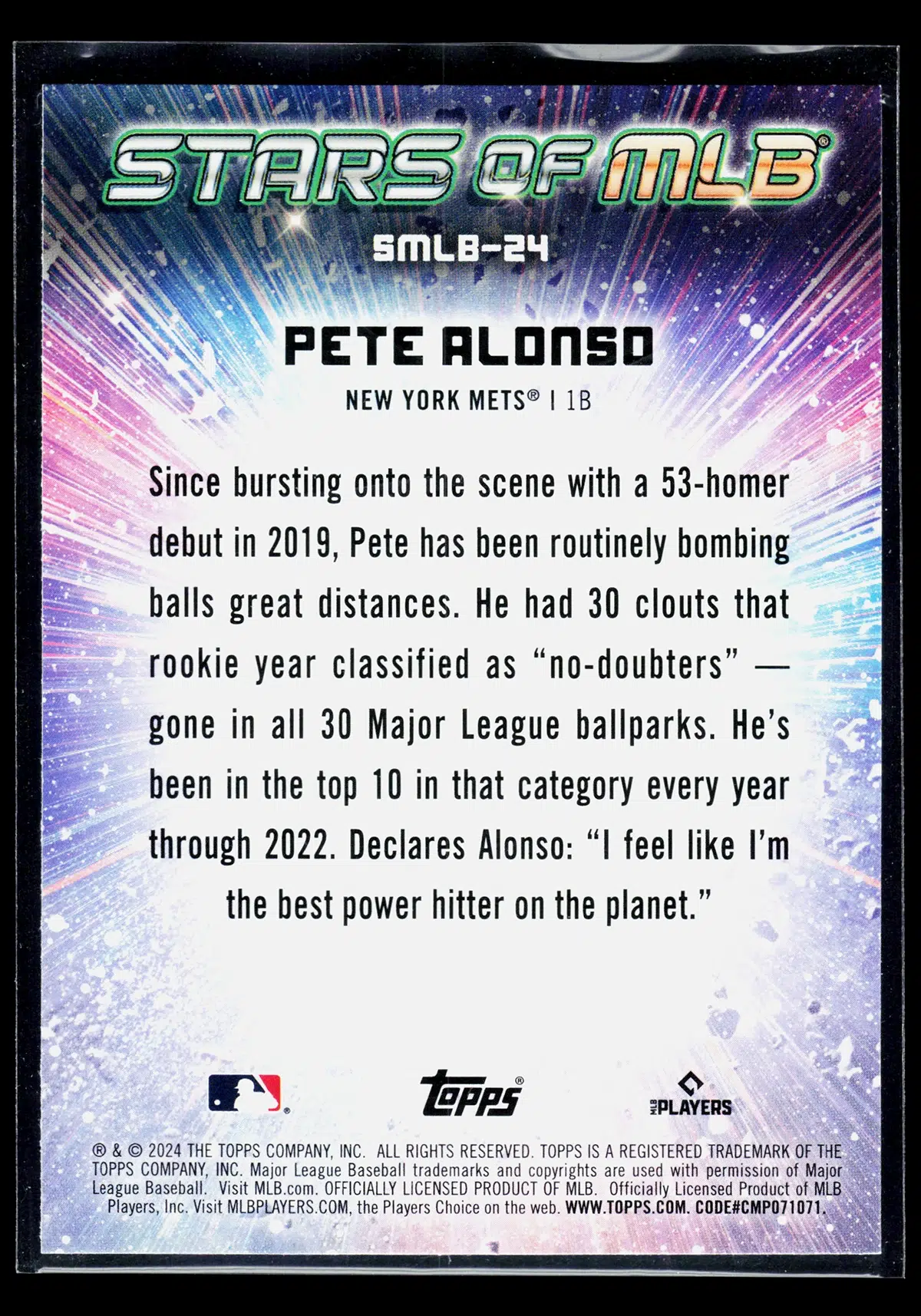 2024 Pete Alonso #SMLB 24 Topps Stars of MLB - back