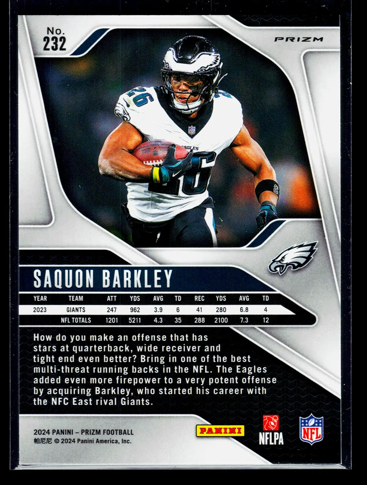2024 Saquon Barkley #232 Panini Prizm - back