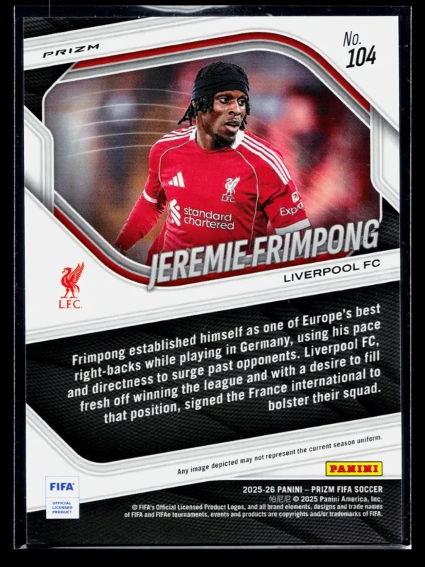2025-26 Jeremie Frimpong #104 Panini Prizm FIFA Soccer Silver Prizm