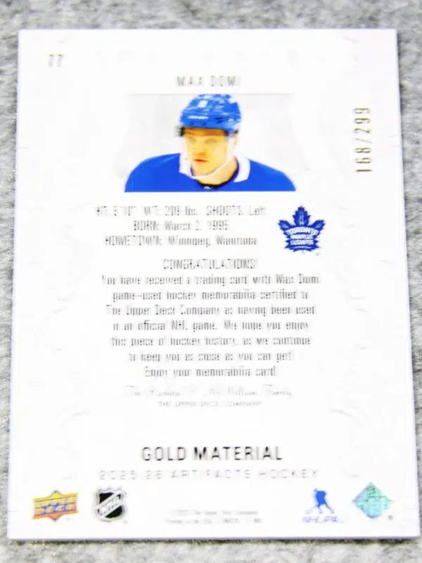 2025 26 Max Domi #77 Upper Deck Artifacts of 299 - back