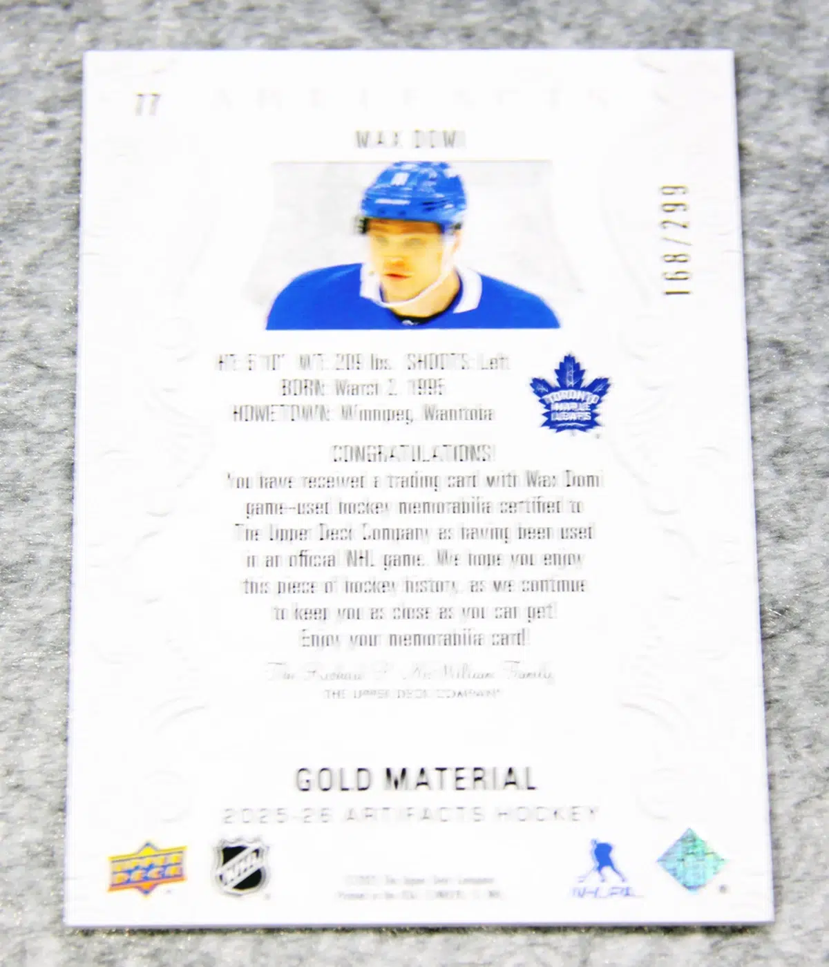2025 26 Max Domi #77 Upper Deck Artifacts of 299 - back