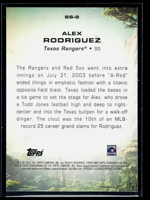 2025 Alex Rodriguez #SS 9 Topps Stadium Club Savage Sluggers - back