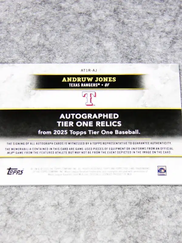 2025 Andruw Jones #AT1R AJ Topps Tier One Autographed Tier One Relics 99 - back