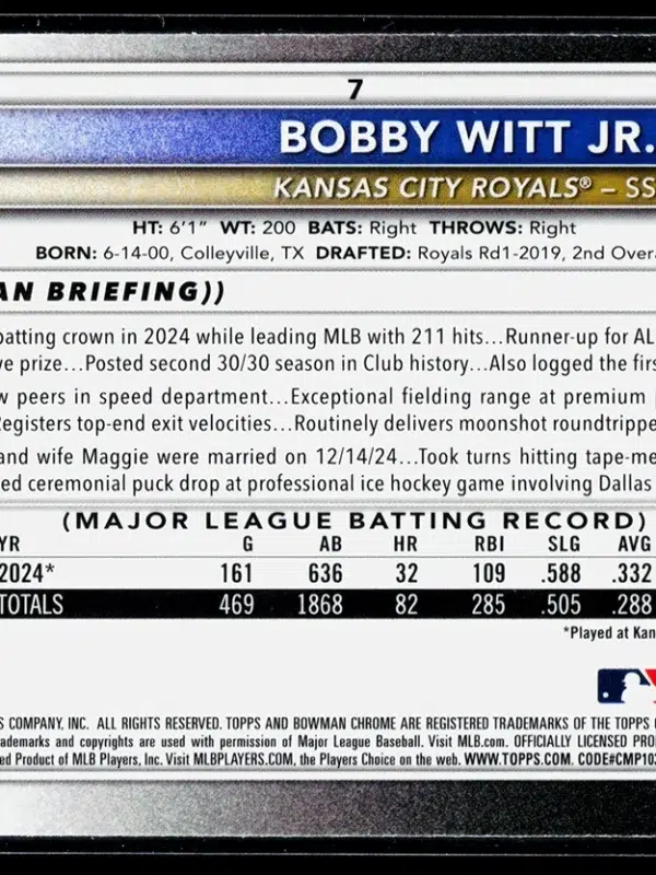 2025 Bobby Witt Jr #7 Bowman Chrome - back