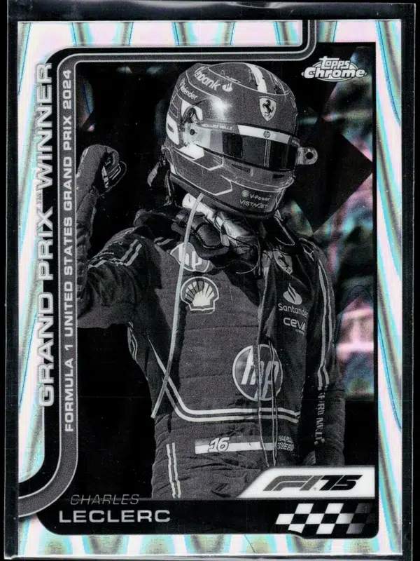 2025 Charles Leclerc #111 Topps Chrome Formula 1 Grand Prix Winner B&W Ray Wave Refractor - front