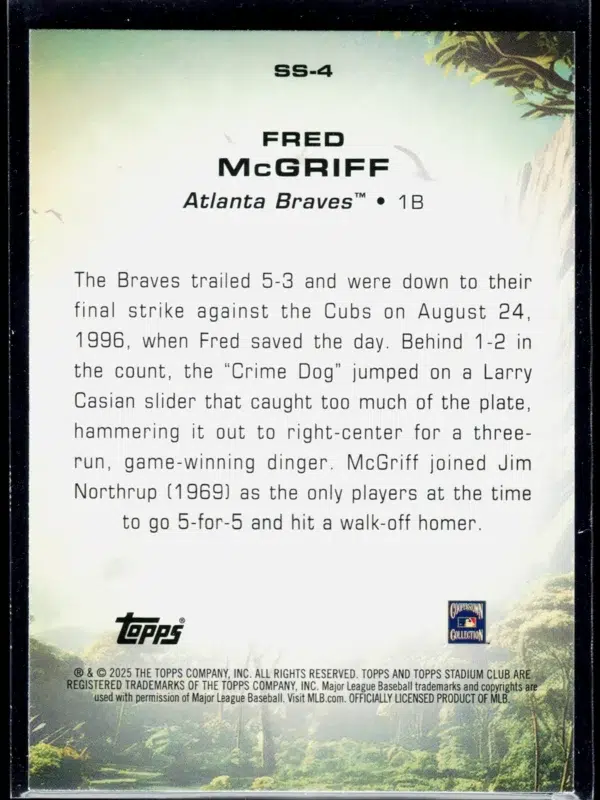 2025 Fred McGriff #SS 4 Topps Stadium Club Savage Sluggers - back