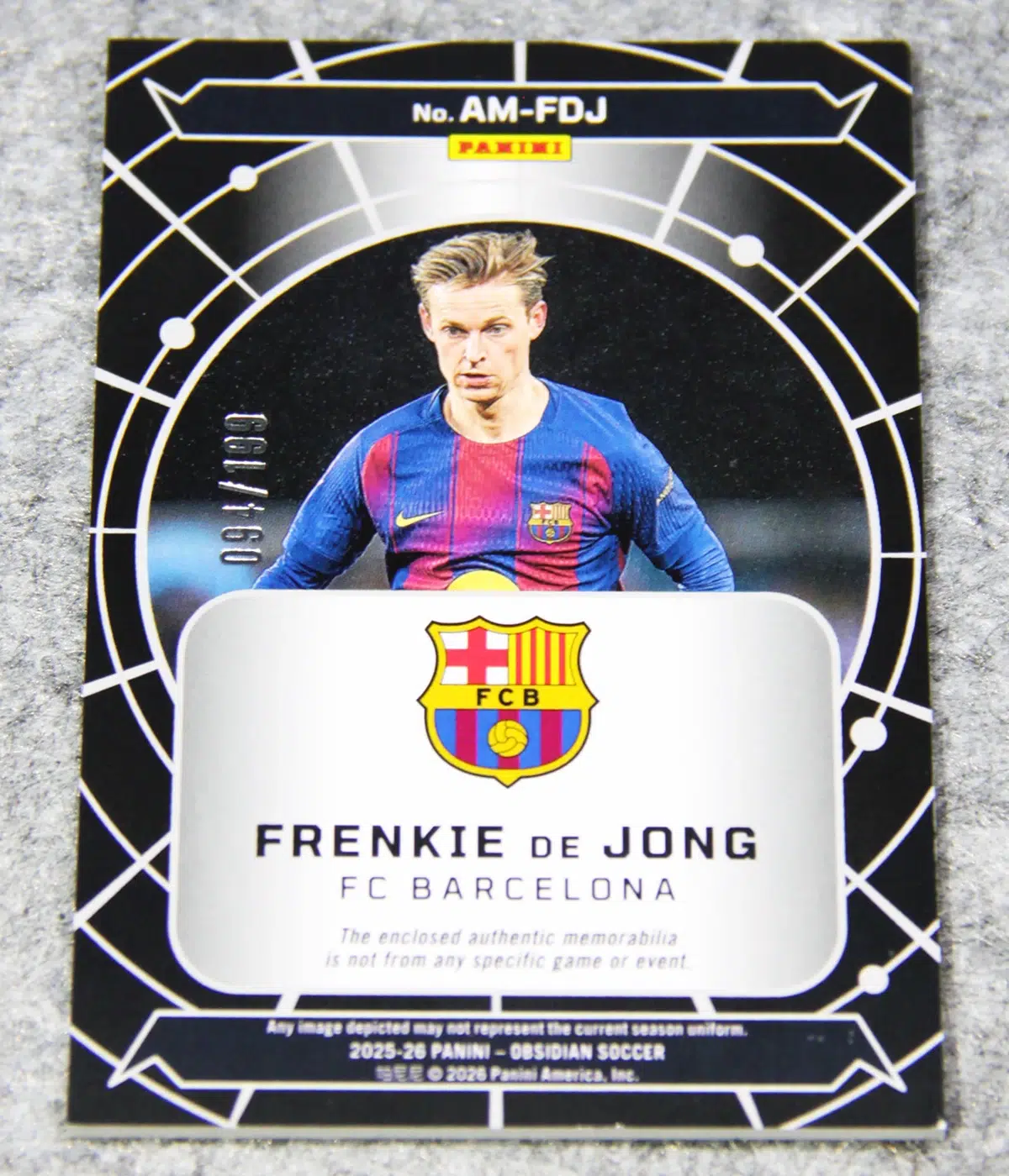 2025 Frenkie de Jong #AM-FDJ Panini Obsidian Atomic Relic Patch /199