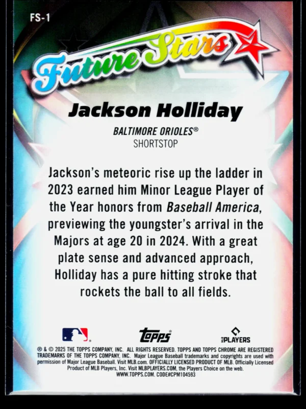 2025 Jackson Holliday #FS 1 Topps Chrome Future Stars - back