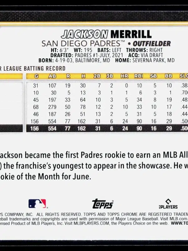 2025 Jackson Merrill #61 Topps Chrome - back