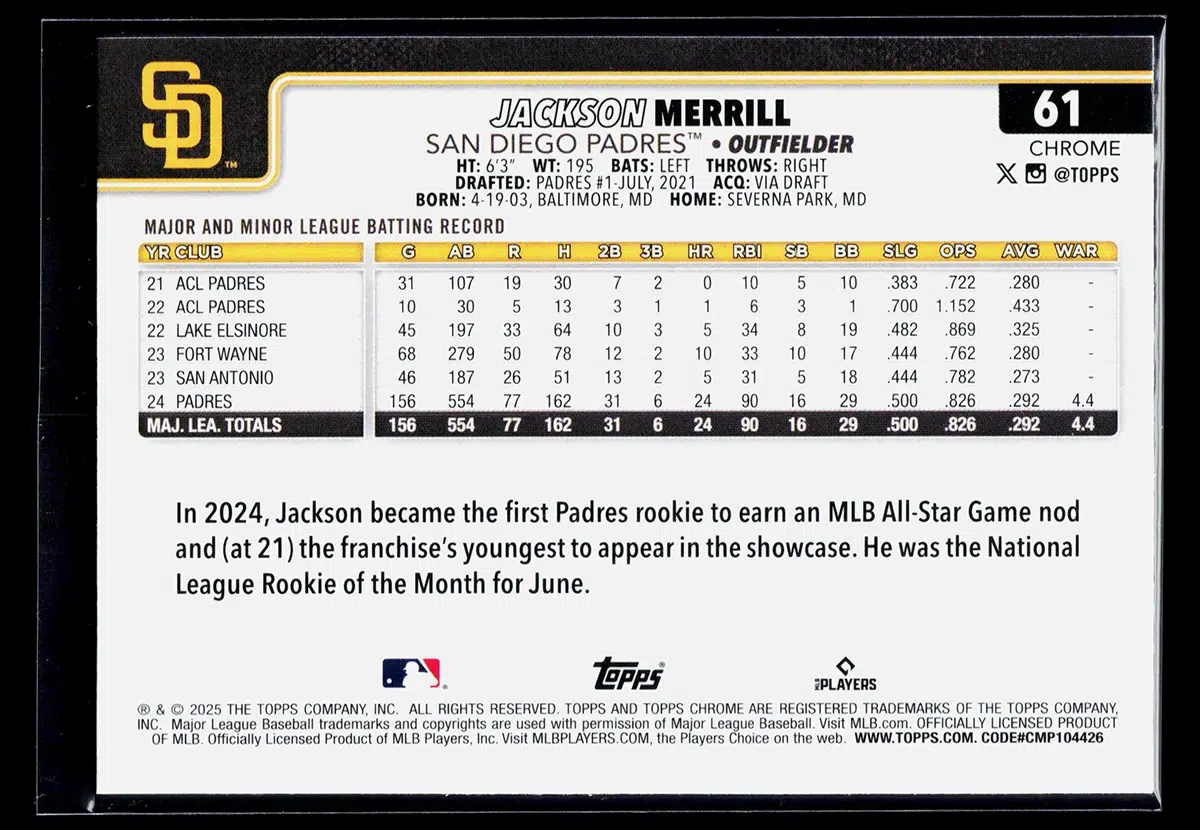 2025 Jackson Merrill #61 Topps Chrome - back