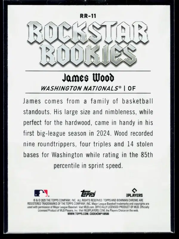 2025 James Wood #RR 11 Bowman Chrome Rockstar Rookies RC - back
