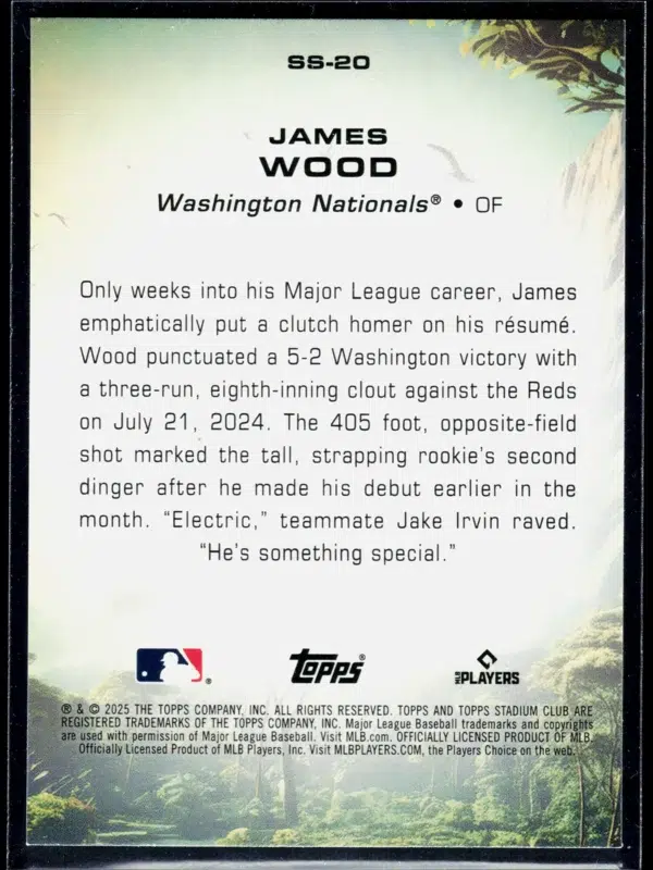 2025 James Wood #SS-20 Topps Stadium Club Savage Sluggers RC
