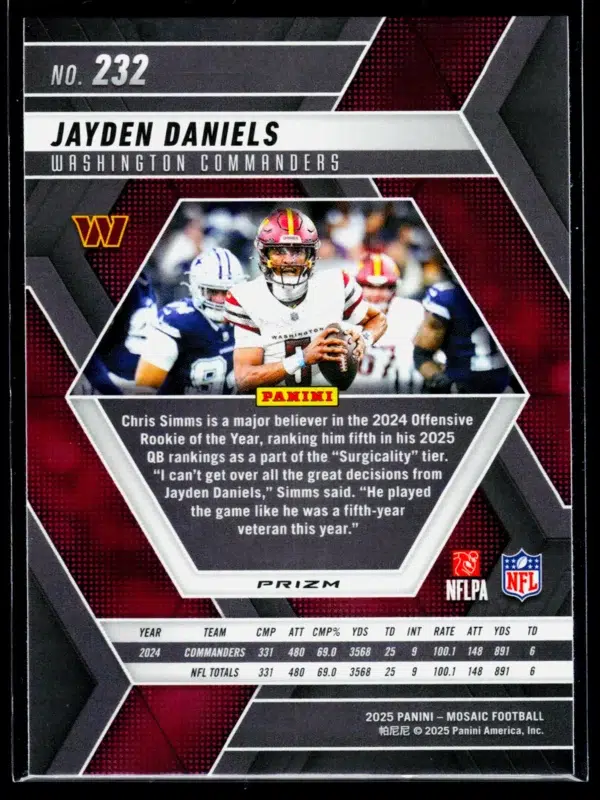 2025 Jayden Daniels #232 Panini Mosaic - back
