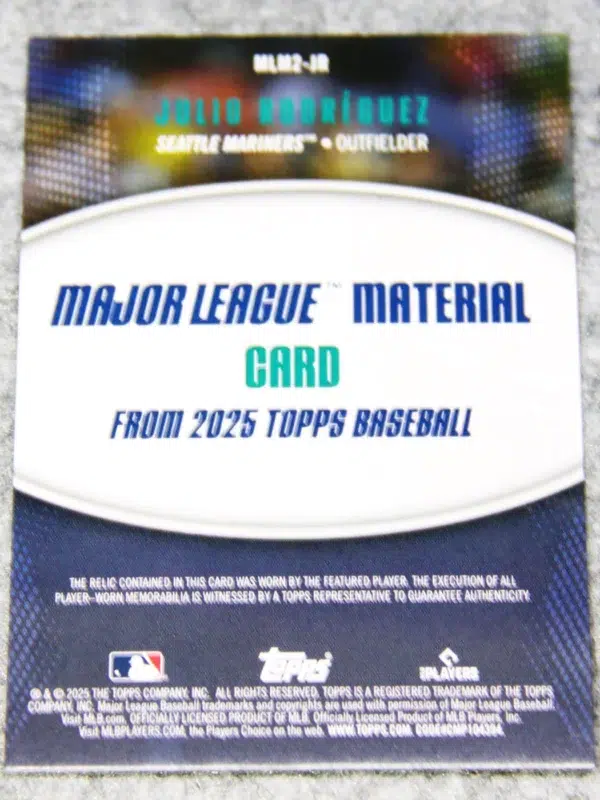 2025 Julio Rodríguez #MLM2 JR Topps Major League Material Relic - back