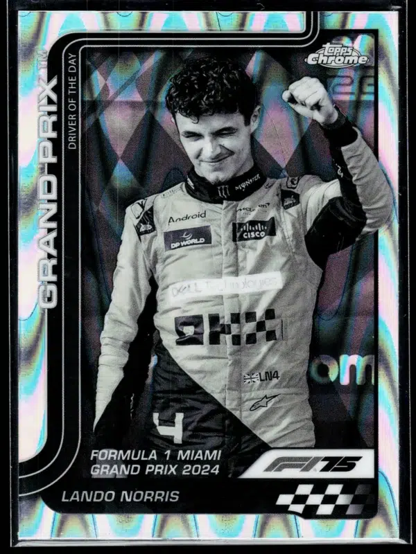 2025 Lando Norris #127 Topps Chrome Formula 1 Grand Prix Driver of the Day B&W Ray Wave Refractor - front