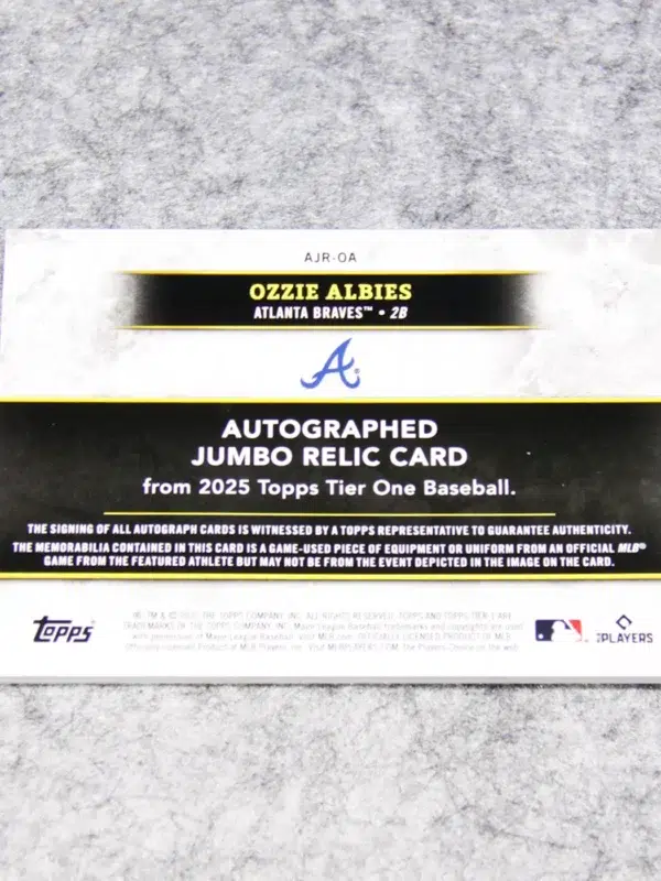 2025 Ozzie Albies #AJR OA Topps Tier One Autographed Jumbo Relic #99 - back