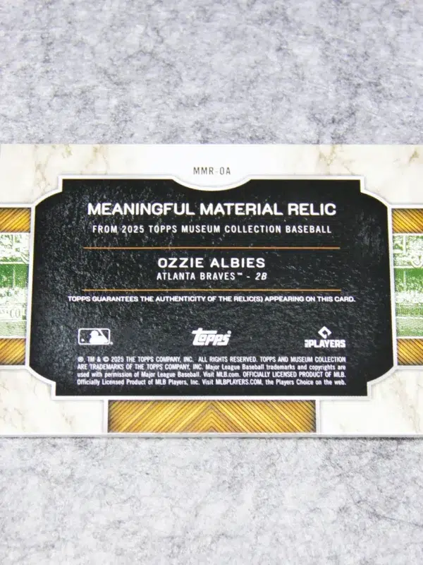 2025 Ozzie Albies #MMR OA Topps Museum Collection Meaningful Materials Relic #99 - back