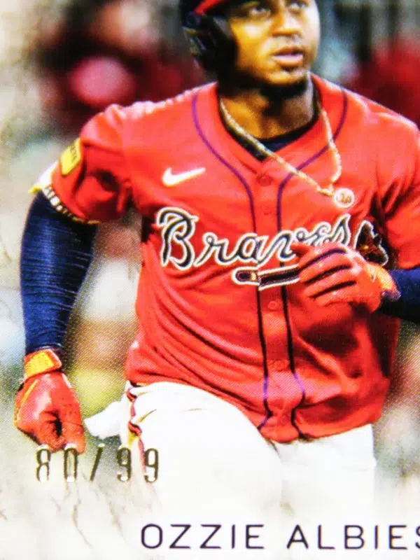 2025 Ozzie Albies #MMR OA Topps Museum Collection Meaningful Materials Relic #99 - detail