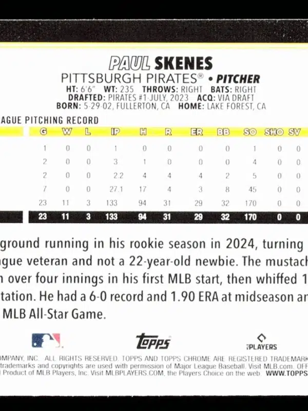2025 Paul Skenes #300 Topps Chrome - back