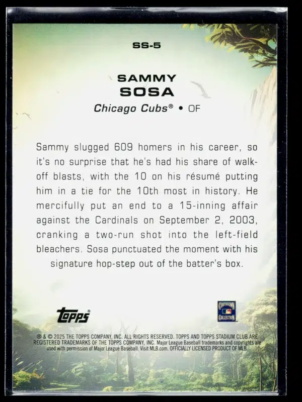 2025 Sammy Sosa #SS 5 Topps Stadium Club Savage Sluggers - back