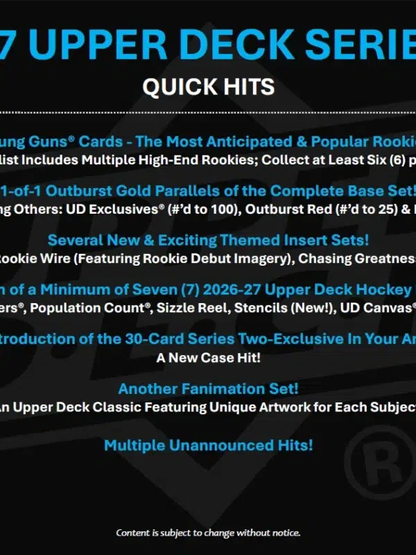 2026-27 Upper Deck Series 2 Hockey NHL Hobby Box - PRE ORDER deadline 05.10.2026