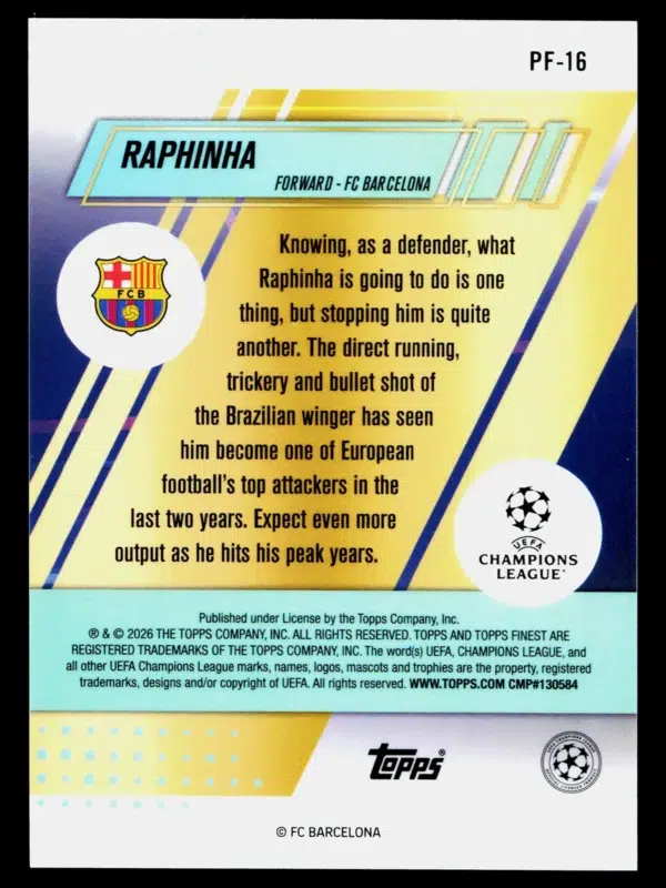 2026 Raphinha #PF-16 Topps Finest UEFA Champions League Prized Footballers