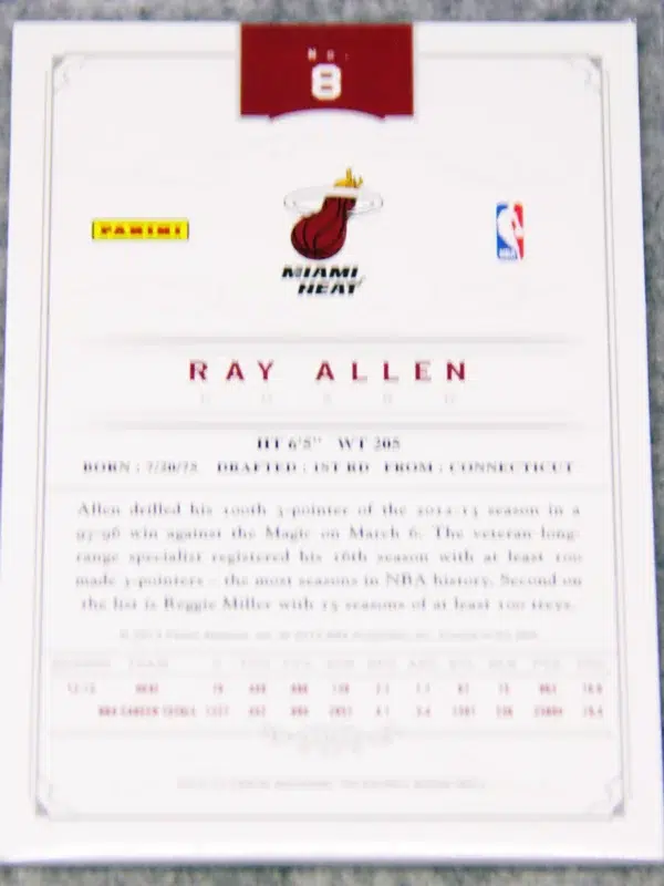 2012 13 Ray Allen #8 Panini National Treasures of 25 - back