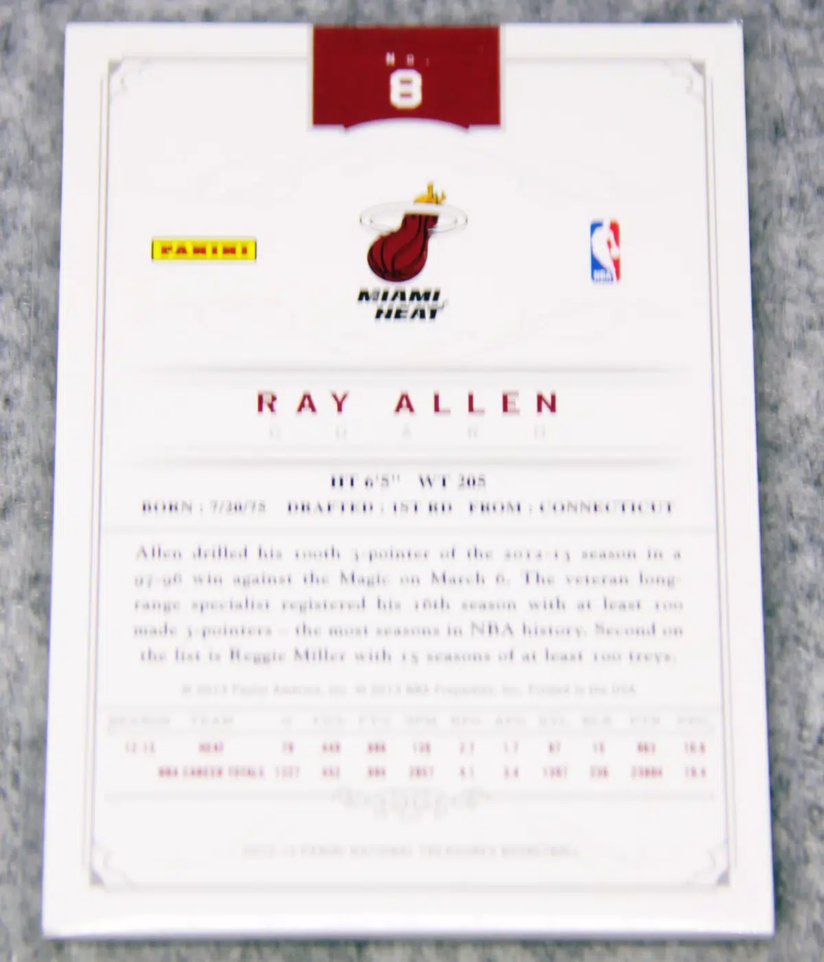 2012 13 Ray Allen #8 Panini National Treasures of 25 - back