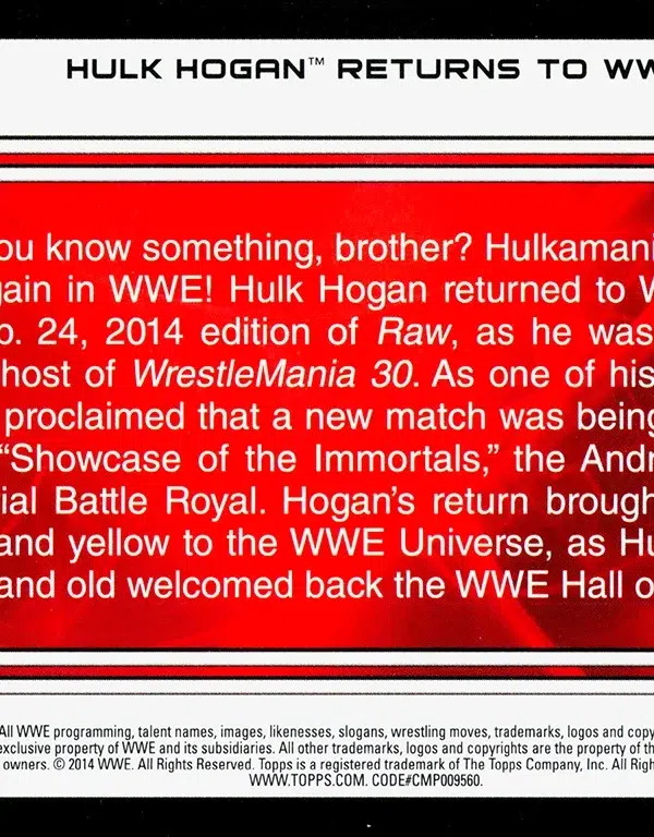 2014 Hulk Hogan #81 Topps WWE Road to WrestleMania - back