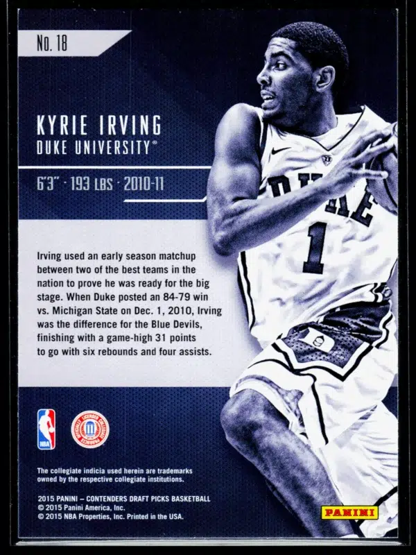 2015 Kyrie Irving #18 Panini Contenders Draft Picks Class Reunion - back