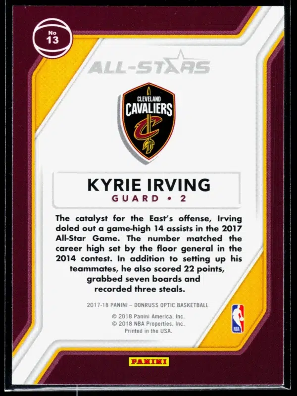 2017 18 Kyrie Irving #13 Panini Donruss Optic All Stars - back