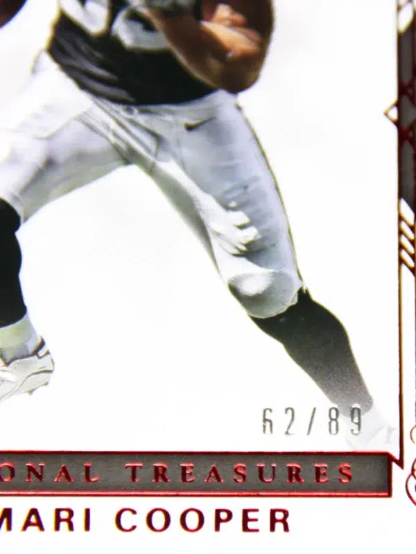 2017 Amari Cooper #9 Panini National Treasures Jersey Number Red of 89 - detail
