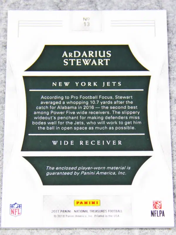 2017 ArDarius Stewart #13 Panini National Treasures Rookie Dual Materials Holo Gold of 10 - back