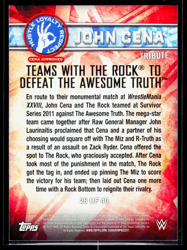 2017 John Cena #28 Topps Heritage WWE John Cena Tribute - back
