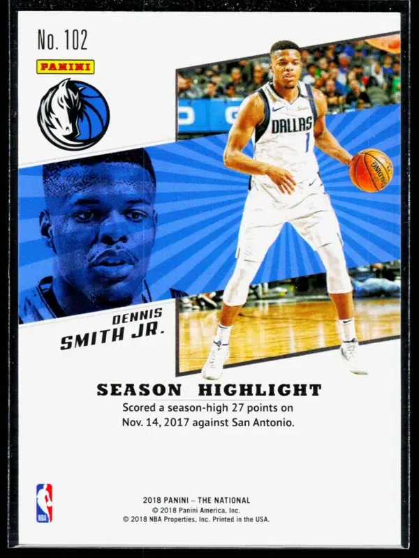 2018 Dennis Smith Jr. #102 Panini The National Rookies of 10 - back