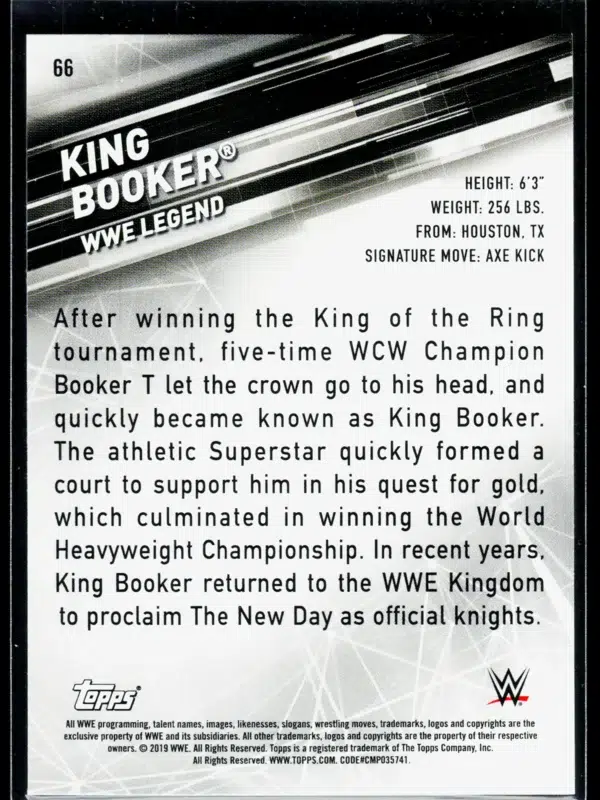 2019 King Booker #66 Topps WWE SmackDown Live Green - back