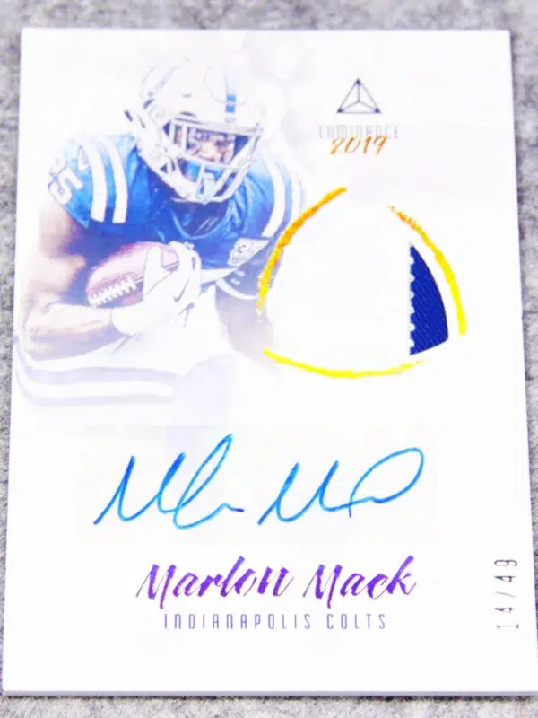 2019 Marlon Mack #AJ MM Panini Luminance Autograph Jersey Prime Gold of 49 - front