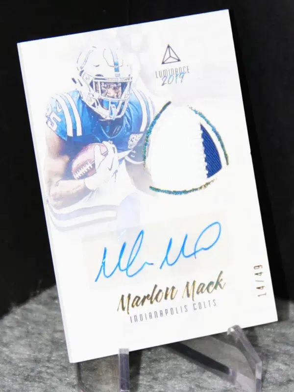 2019 Marlon Mack #AJ MM Panini Luminance Autograph Jersey Prime Gold of 49 - stand