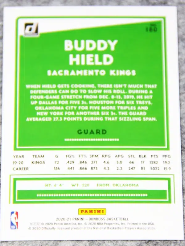 2020 21 Buddy Hield #160 Panini Donruss Red Laser of 99 - back